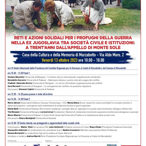 13/10/2023 | “Reti e azioni solidali per i profughi della guerra nella Ex Jugoslavia tra società civile e istituzioni: a trent’anni dall’appello di Monte Sole”